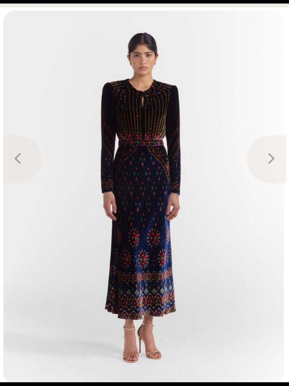 SALONI Claudia Velvet Embroidered Long Sleeve Maxi Dress in Navy Size 8 US/12UK.